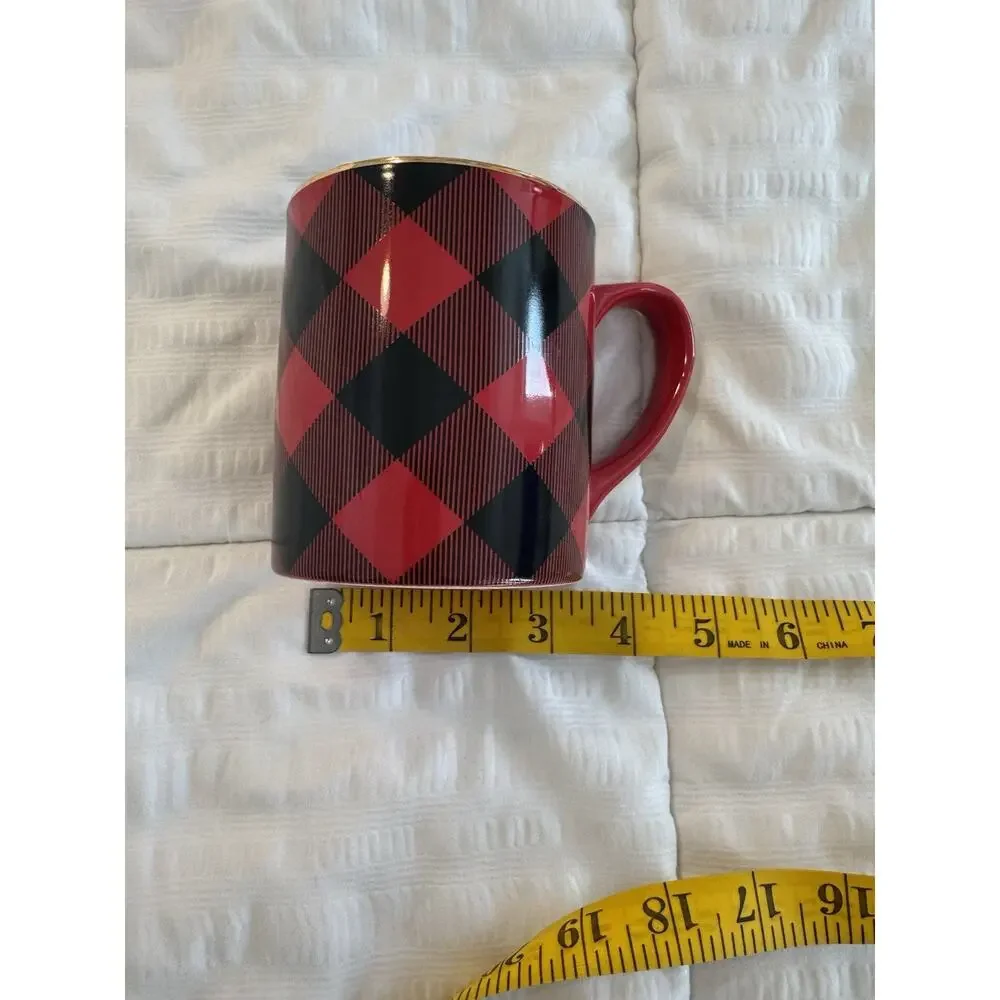 Paper Source Red Black Gold Mug Christmas Holiday Old Money Coffee Tea Plaid